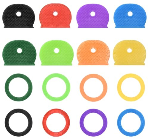 PATIKIL Key Caps Covers Tags Set, 16 Pack Keys Ring Coding Identifiers Silicone Case Shell Protector for Office House Apartment, 8 Assorted Colors
