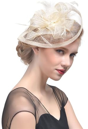 GIBZ Weave Blumen Feder Fascinator für Damen, Tea Party Cocktail Stirnband, 1920er Jahre Hut, Pillbox Hüte Hochzeit, Beige