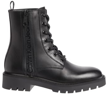 Calvin Klein Botines de media caña Mujer Combat Mid Laceup Boot Zip Wn de piel, Negro (Triple Black), 40
