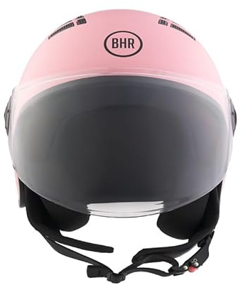 BHR Casco Moto Demi-Jet 834 FLOW - Casco Scooter Verano Homologado ECE 22.06 con 16 Puntos de Ventilación - Casco Moto Abierto con Visera Anti Rayas y Desbloqueo Micrométrico - Rosa Mate, S