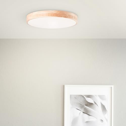 Lightbox Basic LED Wand- & Deckenlampe | Ø 50 cm | Holzrahmen vom | LED-Deckenlampe, 50 cm, 3800 lm, CCT, dimmbar, Holz hell/weiß