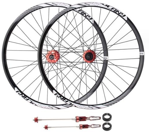 ZECHAO 26/27,5/29 Zoll Mountainbike Laufradsatz,Scheibenbremsräder Aus Aluminiumlegierung, Sechs Klauen Turmbasis Schnellspanner/Steckachse Doppelter Verwendungszweck 1950G Wheelset (Color : Red, SI