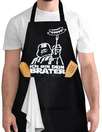 MOKIDO Star Wars Schürze, 95cm Große Männer Schürze mit 2 Taschen, Lustige Neuheit Kochen Grillen BBQ Schürzen, Grillschürze für Männer, Wasserdicht Küchenschürze für Kochen Backen Grillen