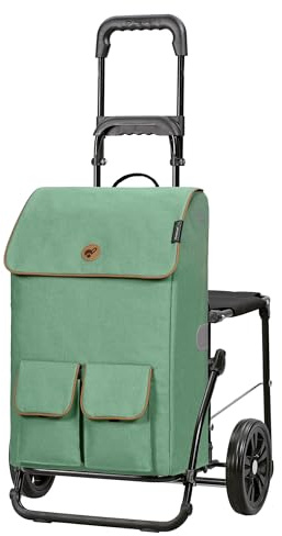 ANDERSEN Einkaufstrolley - Komfort Shopper Ipek Ma Salbei | mit Sitz, klappbar, aus Stahl, bis 50 kg - Tasche als Kühltasche, Fronttasche, Reflektoren, 42 L