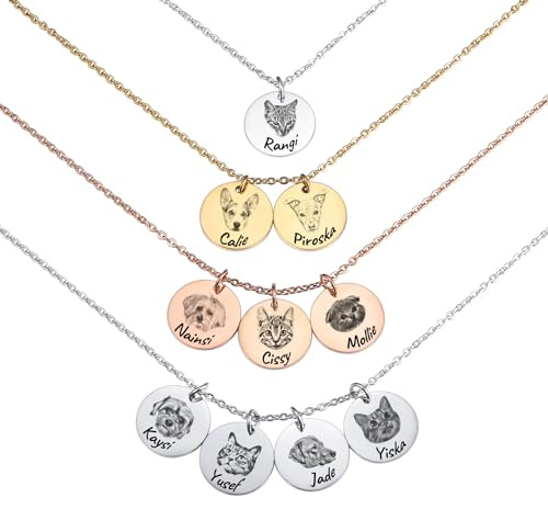 OTXIXTO Haustier-Gedenk-Halskette mit Haustier-Portrait/Name Personalisierte 1-4 Hund Katze Haustier Portrait Foto Halskette Gedenk Haustier Halskette Andenken Geschenke für Frauen/Haustierliebhabe