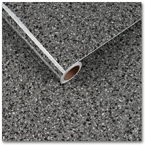CRE8TIVE Schwarz Glänzend Granit Tapete 60cm x 300cm - Selbstklebend, Terrazzo Steinoptik Möbelfolie für Arbeitsplatte, Küche und Badezimmer