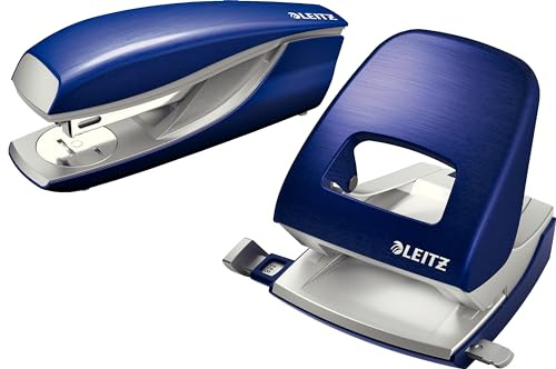 Leitz NeXXt Style Metall Locher + Büroheftgerät 30 Blatt Schreibtisch Bundle (titan blau)