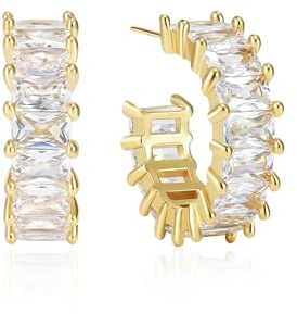Mesovor Guld Zirkonia Creole örhängen för kvinnor, 18K guld guldpläterade C-formade ringar smycken för fest bal, Eén maat, Mässing, Kubisk zirkonia