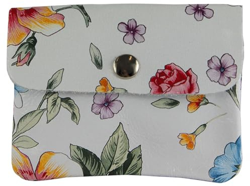 modamoda de P09 Damen Münzgeldbörse Geldbörse Portemonnaie Klein Leder Made in Italy P09, Farbe:Blume-01