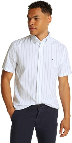 Tommy Hilfiger Men’s Short Sleeve Flex Poplin Shirt, Multicolor (Sweet Blue/Optic White), XS
