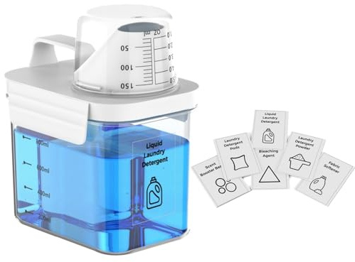 Anhow Dispenser Detersivo Lavatrice, 1100ML Contenitore Detersivo Polvere Sigillato con Misurino y Maniglie Dosatore Detersivo Lavatrice per Detersivo in Polvere e Liquidi