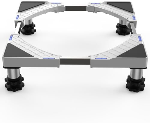 DEWEL Base de Machine à Laver pour réfrigérateur Socle réglable pour machine à laver pour sèche-linge et congélateur, charge d'ours 350kg, Largeur réglable 44.5-67cm,Hauteur élévation 13cm-17cm,Blanc