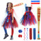 IEEILULU Costume Quinn Bambina, Halloween Vestito Harley Cosplay Set, Costumi Outfit con Clown Vestiti Parrucca Calze Mazza Gonfiabile per Halloween Carnevale Cosplay feste (L)
