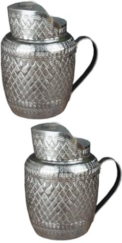 Amosfun 2 Pièces Pot à Lait Pot à Vin Cruche D'eau Vintage Aérateur De Décanteur De Vin Pichet Bouilloire Pour La Maison Pot à Eau Cruche Pour Thé Glacé Alliage D'aluminium D'étain Silver