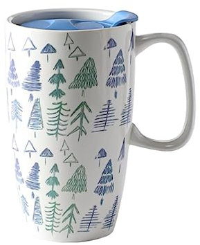 SMDLG Praktisch Kaffeetassen, groß, aus Keramik, mit Silikondeckel, große Teetasse, runder Reisebecher mit Griff, mikrowellengeeignet, 600 ml, wiederverwendbar waschbar