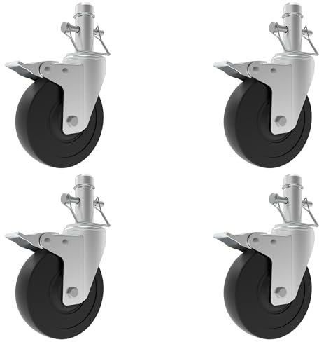 Scaffolding Wheels Set of 4, 4-Inch Scaffold Rolling Tower Caster 1-Inch ID Round Tubing Style, Heavy Duty 300LBS Locking Rubber Wheel for Perry Style MFS and Portable Barke Scaffolding