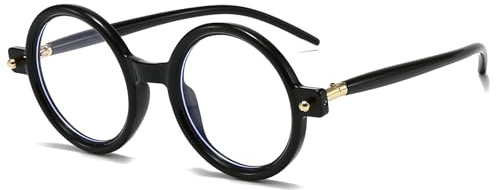 LJCZKA Brille mit Blaulichtfilter Rund Herren Damen Retro Runde Computer Brille Ohne Stärke Anti-Müdigkeit 90er Mode für PC, TV und Handy