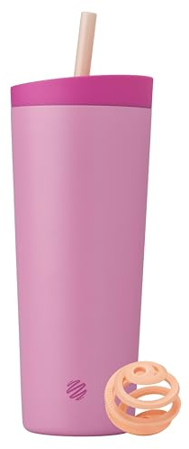 BlenderBottle 2-in-1 Insulated Stainless Steel Shaker Tumbler, Swig Leakproof Lid, Straw, BlenderBall, BPA Free, For Protein Shakes, Smoothies, And Pre Workout, 24 oz, Pink (Rose Petal)