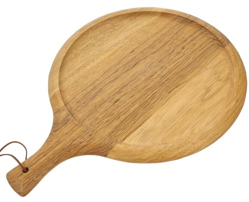 HOLIDYOYO Tabla De Madera Redonda para Pizza y Cortar Bandeja De Servicio De Pan para Cocinas y Reuniones Familiares