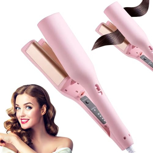 KBIBCK French Wave Curling Iron, Rommantic French Egg Roll Curling Iron, Big Wave Hair Curler, Egg-Roll Hairstyle Water Ripple V-Shaped, Egg Roll Hair Curling Iron Waver for Perfect Waves (Pink)