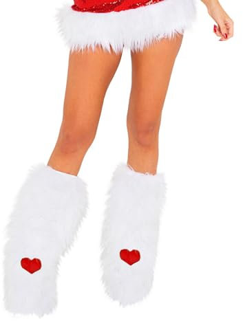 CocMouse Fuzzy-Beinstulpen für Damen, Weihnachten, Winter, Pelz, Beinhohe Socken, ästhetische Stiefelstulpen für Streetwear Kleidung, weiß, One size