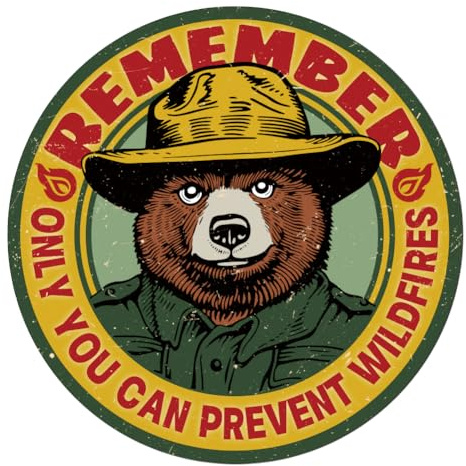 WADORN Smokey Bear Vintage Metal Tin Sign, 11.0x11.0 Inch Remember Only You Can Prevent Wildfires Round Metal Sign Forest Wildfire Prevent Awareness Posters Plaque for Outdoor Pub Kitchen Cabin