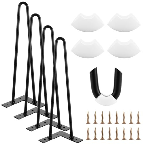 MIVIDE 4 Stück Haarnadel Tischbein 35cm, Metallfüße Schwarz Couchtisch Beine, Hairpin Legs Haarnadel Tischbeine Mit Bodenschoner und Schrauben für Sofa, Möbel