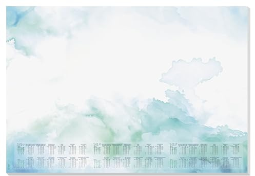 SIGEL Sous-main papier 2026/2027/2028 A2 | H6314, design watercolor sea, bleu clair/rose/jaune ensoleillé/orange, 30 feuilles