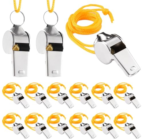 YOFAPA 100 PCS Metal Referee Whistles, 100 Stück Metall-Schiedsrichterpfeifen, Trainerpfeife mit Umhängeband, Edelstahl-Sportpfeifen, Laute Notfallpfeife, tragbare Hängepfeife für Sportlehrer