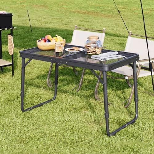 Table de camping pliante portable en acier au carbone – Table de cuisson polyvalente pour barbecue, pique-nique, camping-car et hayon – Solution de rangement compacte