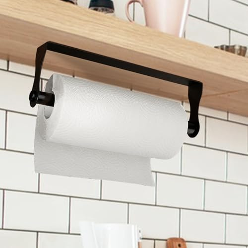 Timisea Küchenrollenhalter ohne Bohren 30,5 cm - Edelstahl Küchenrollenhalter Schwarz, Wandmontage für Küche und Bad, Hält bis 5 kg, Mit Drehstab & Abdeckkappen