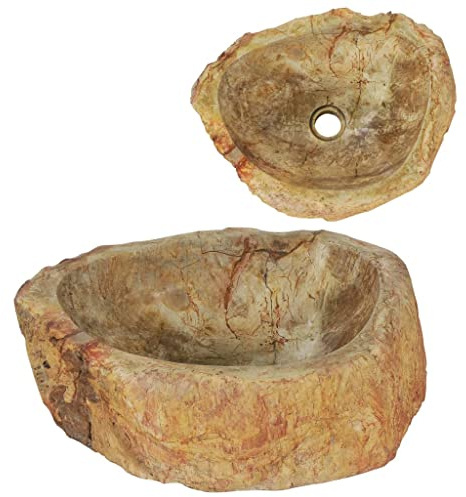 Lavandino da Bagno in Pietra fossile Color Crema Fatto a Mano, Design Durevole e Facile da Usare, Lavorazione Artigianale