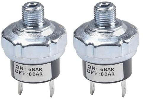 LKRXW 2 Pezzi Interruttore di Controllo Pressione per Pompa Aria 6-8 Bar | Pressostato Valvola di Controllo Compressore d'aria 1/8 NPT Pressostati Compressori Dell'interruttore Automatico
