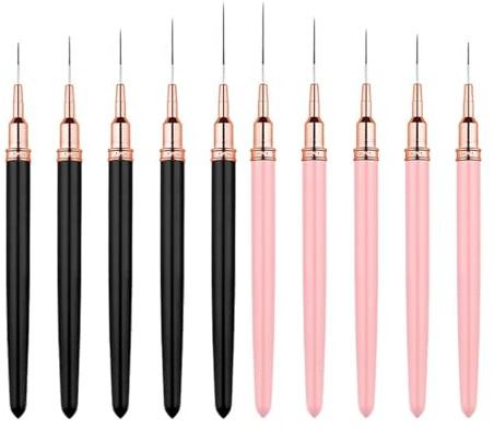 KEQAR 5 PCS Pinceaux Nail Art Liner, Set de Pinceaux pour Dessin et Design Ongles, Outil de Nail Art pour Lignes Longues, Détails Fins, Dessins Précis (4/8/12/20/25 mm) (Noir)