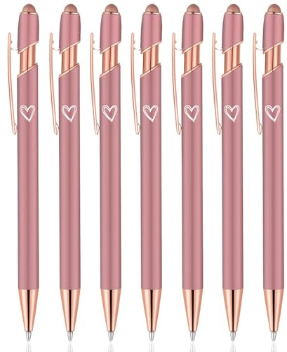7 Pack 2 in 1 Ballpoint Pen with Stylus Tip, Metal Stylus Pens for Touch Screens,1.0 mm Black Ink Retractable Ballpoint Smooth Writing Pens for work colleagues (Rose Gold)