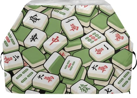 Mahjong Chinesische grüne Grillabdeckung für den Außenbereich, 165 cm, wasserdicht, strapazierfähig, große Grillabdeckung mit verstellbarem Kordelzug für Staub und Wind