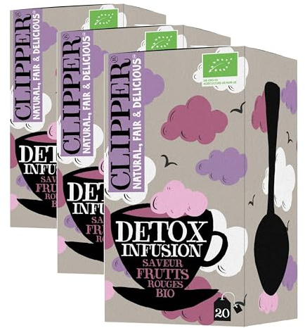 CLIPPER - Infusion Bio Détox - Saveur Fruits Rouges - 20 Sachets d'Infusion Bio - 3 paquet