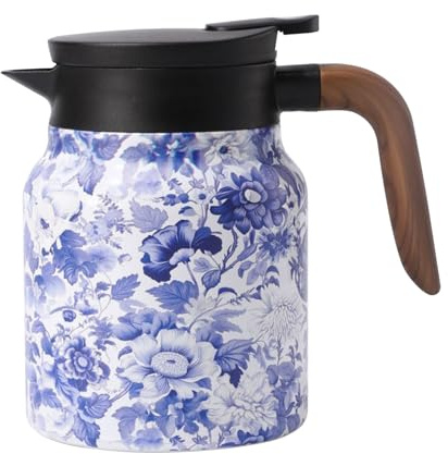 Bricco per latte con coperchio, teiera con colino, per bevande calde e fredde, teiera floreale, bollitore, teiera termica in acciaio inox, caffettiera calda, da caffè, fiaschetta con motivo