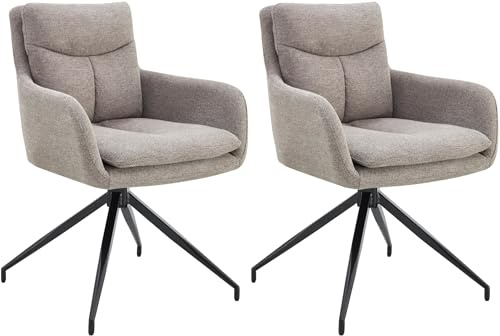 CLP Esszimmerstuhl 2er Set drehbar Somers Stoff, 180° schwenkbare Sessel mit Armlehnen und Rückenlehnen, Küchenstühle gepolstert | Farbe Taupe