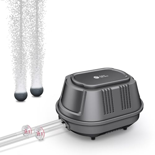 AquaMiracle Aquarium Air Pump with 2-Outlet, Super Quiet Powerful Fish Tank Air Pump with Double-Layer Sound Insulation, Adjustable Pond Aerator Pump, High Efficiency Oxygen Supply for Aquariums