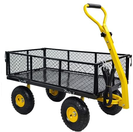 660 Pfund Schwerer Gartenwagen, Pannensichere Reifen Und Flexibler Griff for Einfaches Bewegen, Robuster Netzwagen, Abnehmbare Seitenwände