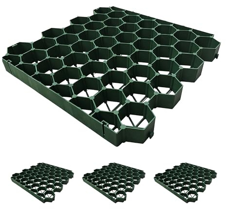 Relaxdays Rejillas césped plástico, Set de 10, 4x50x50 cm, sin subbase, transitable, Placas Paddock y césped, Verde