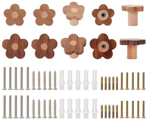 GOMAKERER 10 Stück Blumenförmige Holzknöpfe Schubladenknöpfe Aus Holz Schubladengriffe Knöpfe Für Kommoden Möbelbeschläge Wandbehang (Kokosnussbraun/2 Größe)