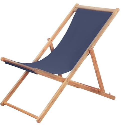 Gecheer Strandstuhl Klappbar Stoff und Massivholz Blau, Sonnenliege Liegestuhl klappbar Gartenliege für Terrasse Balkon Strand Pool44000
