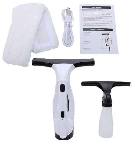 Hamwesh Kabelloser Fenstersauger, 2000 Pa, Tragbarer Elektrischer Fensterreiniger für Glas, Dusche, Autofliesen, mit 280 Mm Wischer, 150 Ml Tank, 2200 MAh Wiederaufladbarer Batterie
