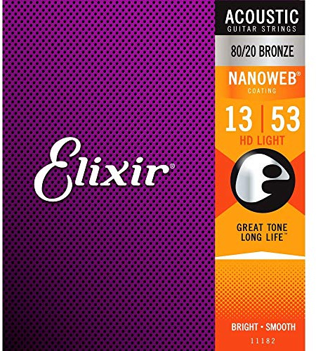 Elixir HD Light 11182 80/20 Bronze Akustikgitarrensaiten 13-53 (2 Packungen)