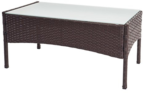 Mendler Poly-Rattan Gartentisch Halden, Beistelltisch Tisch mit Glasplatte - braun-meliert