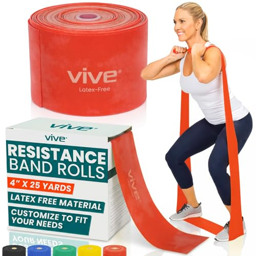 Vive Resistance Band Rolls (75 Feet) - Non-Latex Professional Box for Physical Therapy, Lower, Upper Body Exercise Workout - 25 Yard Straight Elastic for Strength Training, Rehabilitation, Women
