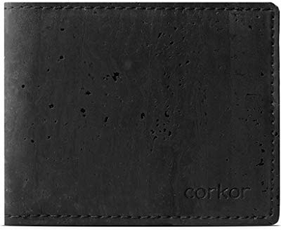 Corkor Vegan Cork Wallet Bifold for Men | Cruelty Non Leather - Black - S