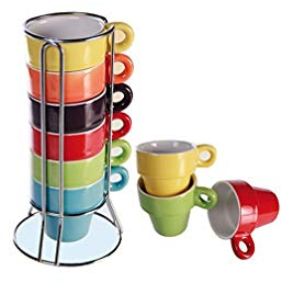 Find A Spare Small Espresso Cups Set Tea Mugs 60ML Stackable Set of 6 Coffee Cup with Cups Stand